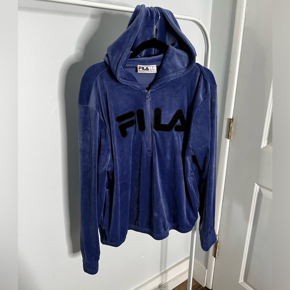 FILA Women's Periwinkle Blue Velour Half Zip Track Pullover - Size X-LARGE